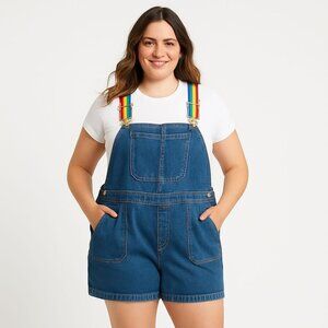 Lane Bryant Womens Boyfriend Denim Overalls Shortalls Rainbow Strap Plus Size 18